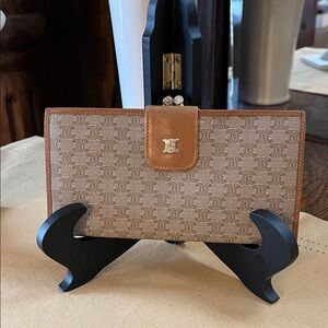 Vintage Brown & Tan Macadam Celine long Kiss-lock Wallet